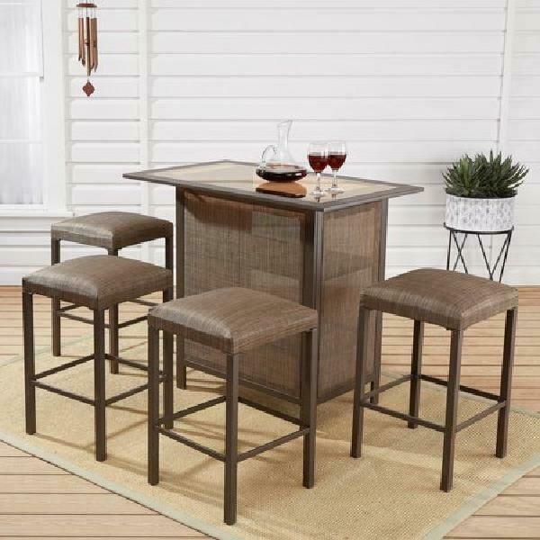 Outdoor 5 Piece Patio Bar Stool Table Set Shelves Drinks Cabinet Deck With 5 Piece Outdoor Bar Tables (View 14 of 15)