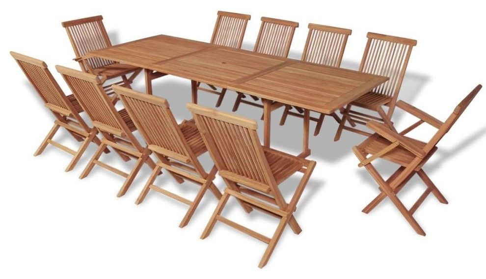 Outdoor Dining Teak Wood, 11 Piece Set – Transitional – Outdoor Dining Pertaining To 11  Piece Teak Outdoor Dining Set (View 4 of 15)