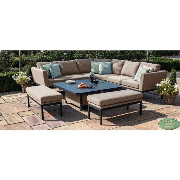 Outdoor Fabric Pulse Deluxe Square Corner Dining Set With Rising Table In Deluxe Square Patio Dining Sets (View 4 of 15)