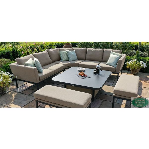 Outdoor Fabric Pulse Deluxe Square Corner Dining Set With Rising Table Pertaining To Deluxe Square Patio Dining Sets (View 5 of 15)