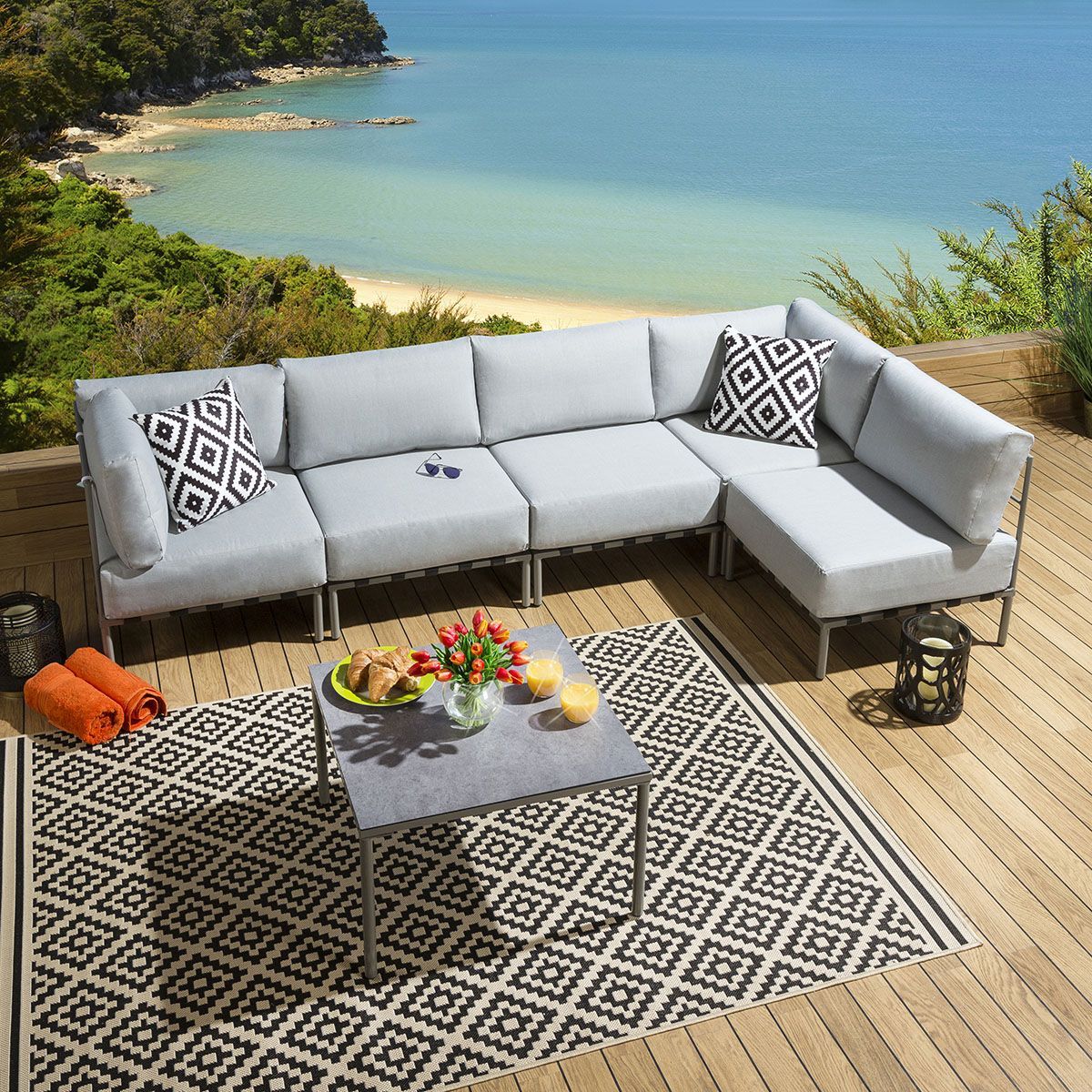 Outdoor Garden Corner Sofa Set L Shape 6 Piece Grey Ceramic Table L8 In Intended For Gray Outdoor Table And Loveseat Sets (View 3 of 15)