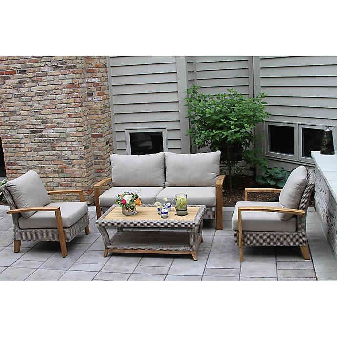 Outdoor Interiors® 4 Piece Teak & Wicker Patio Set In Grey/Teak | Bed Within 4 Piece Gray Outdoor Patio Seating Sets (View 8 of 15)