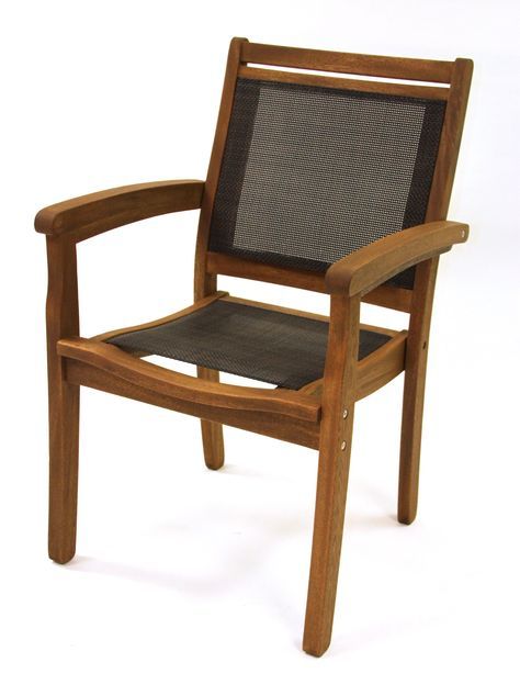 Outdoor Interiors Sling & Eucalyptus Stackable Arm Chair | Armchair In Eucalyptus Stackable Patio Chairs (View 6 of 15)