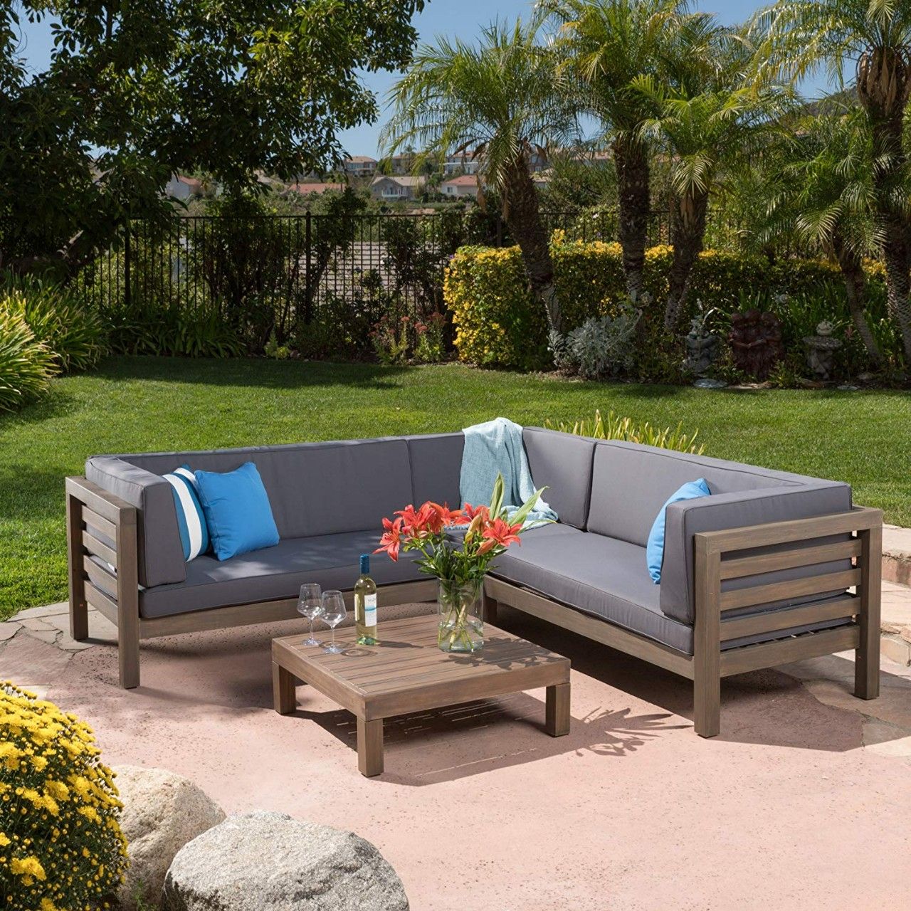 Outdoor Patio Furniture Set Cushioned Pe Rattan Sectional Garden Sofa Within 4 Piece Gray Outdoor Patio Seating Sets (View 4 of 15)