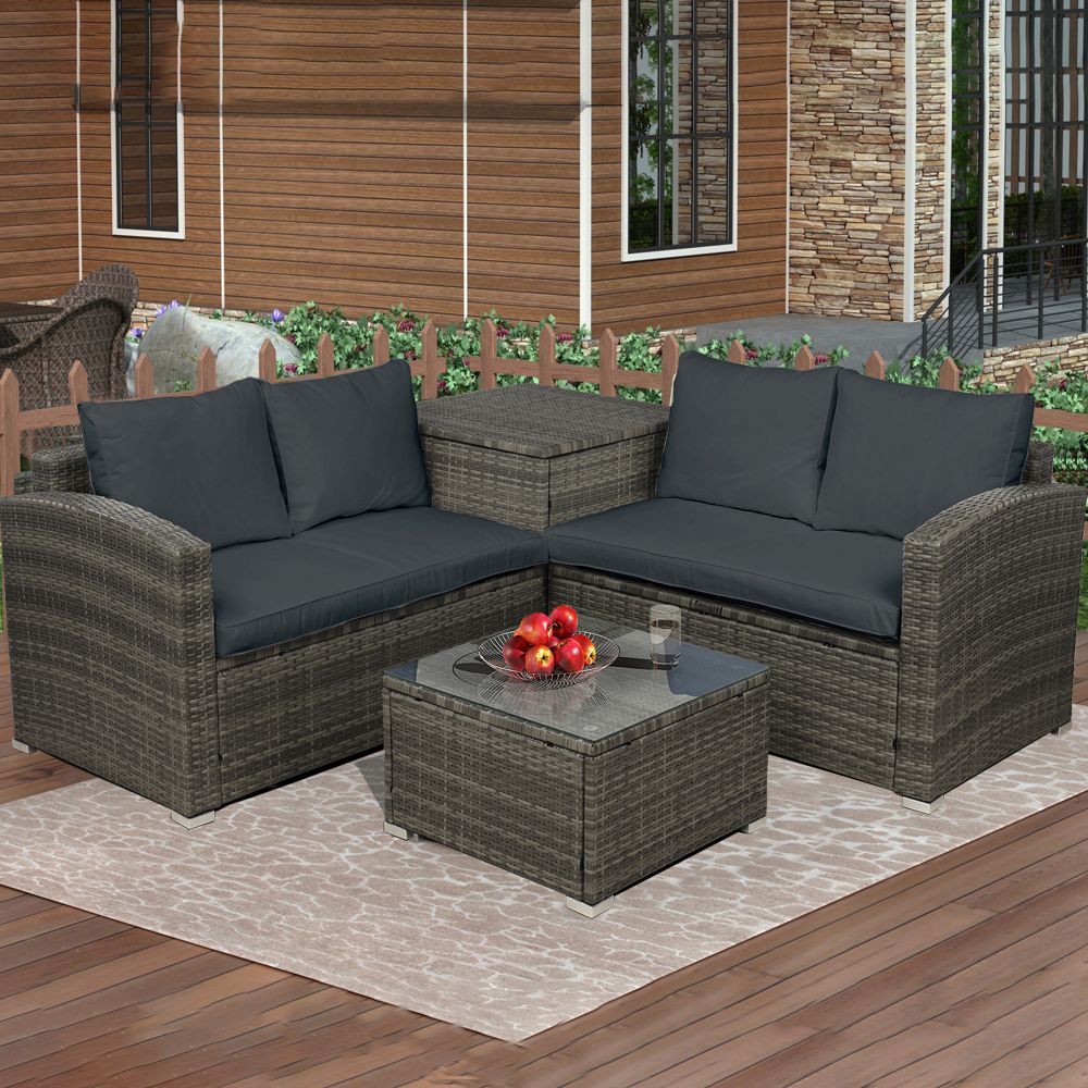 Outdoor Patio Furniture Sets, 4 Piece Wicker Sectional Sofa Set Intended For 4 Piece Gray Outdoor Patio Seating Sets (View 1 of 15)
