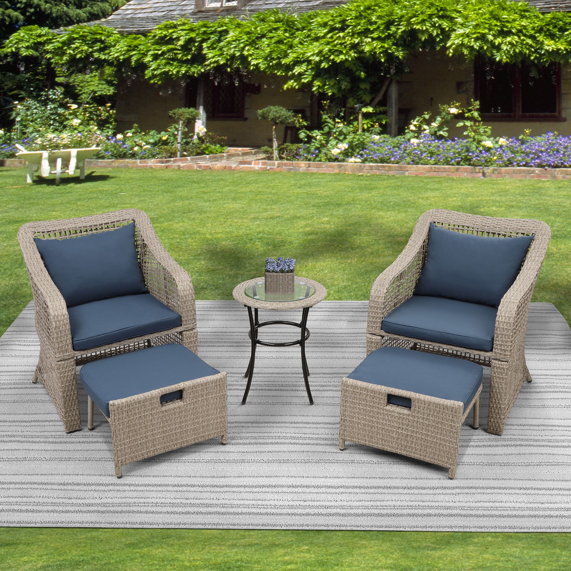 Outdoor Patio Furniture Sets, 5 Piece Wicker Patio Bar Set, 2Pcs Arm Inside Natural Woven Outdoor Chairs Sets (View 5 of 15)
