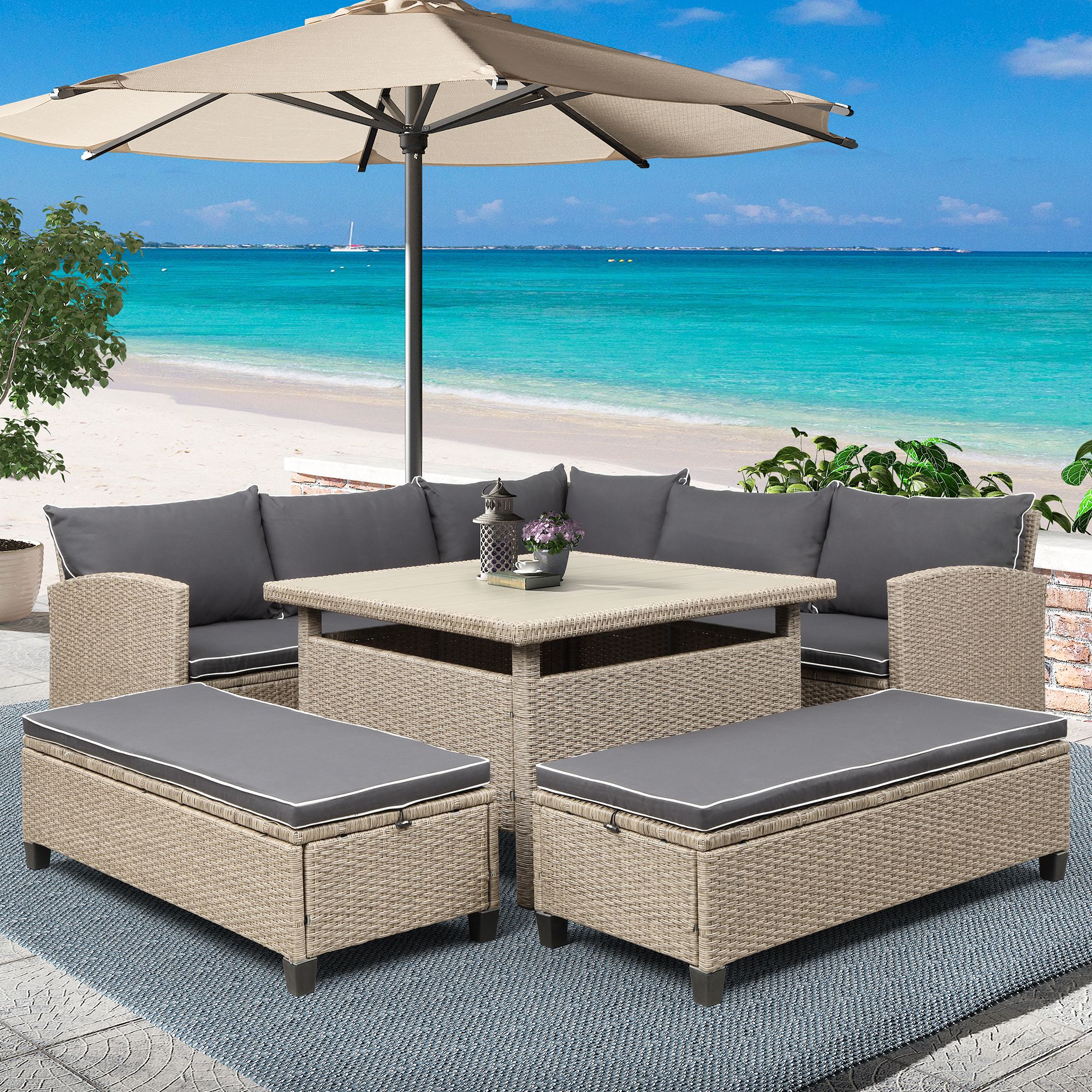 Outdoor Patio Furniture Sets, 6 Piece Ratten Wicker Sectional Sofa Set With Regard To 6 Piece Outdoor Sectional Sofa Patio Sets (View 3 of 15)