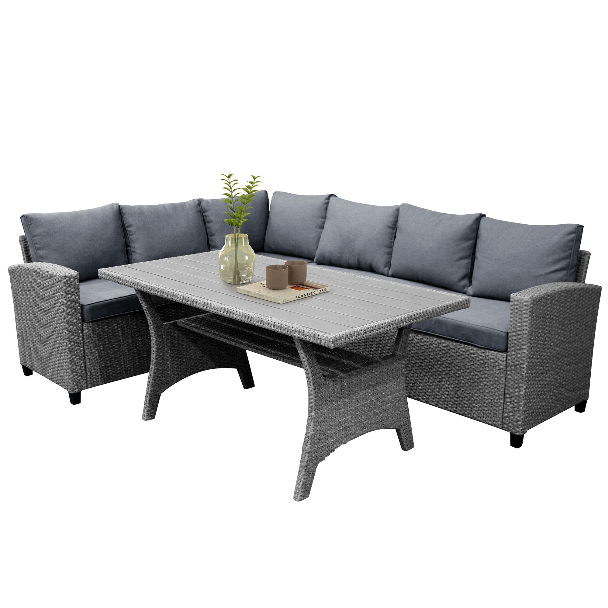 Outdoor Sectional Patio Conversation Set, Rattan Sofa Furniture Set With Regard To Outdoor Wicker Sectional Sofa Sets (View 12 of 15)
