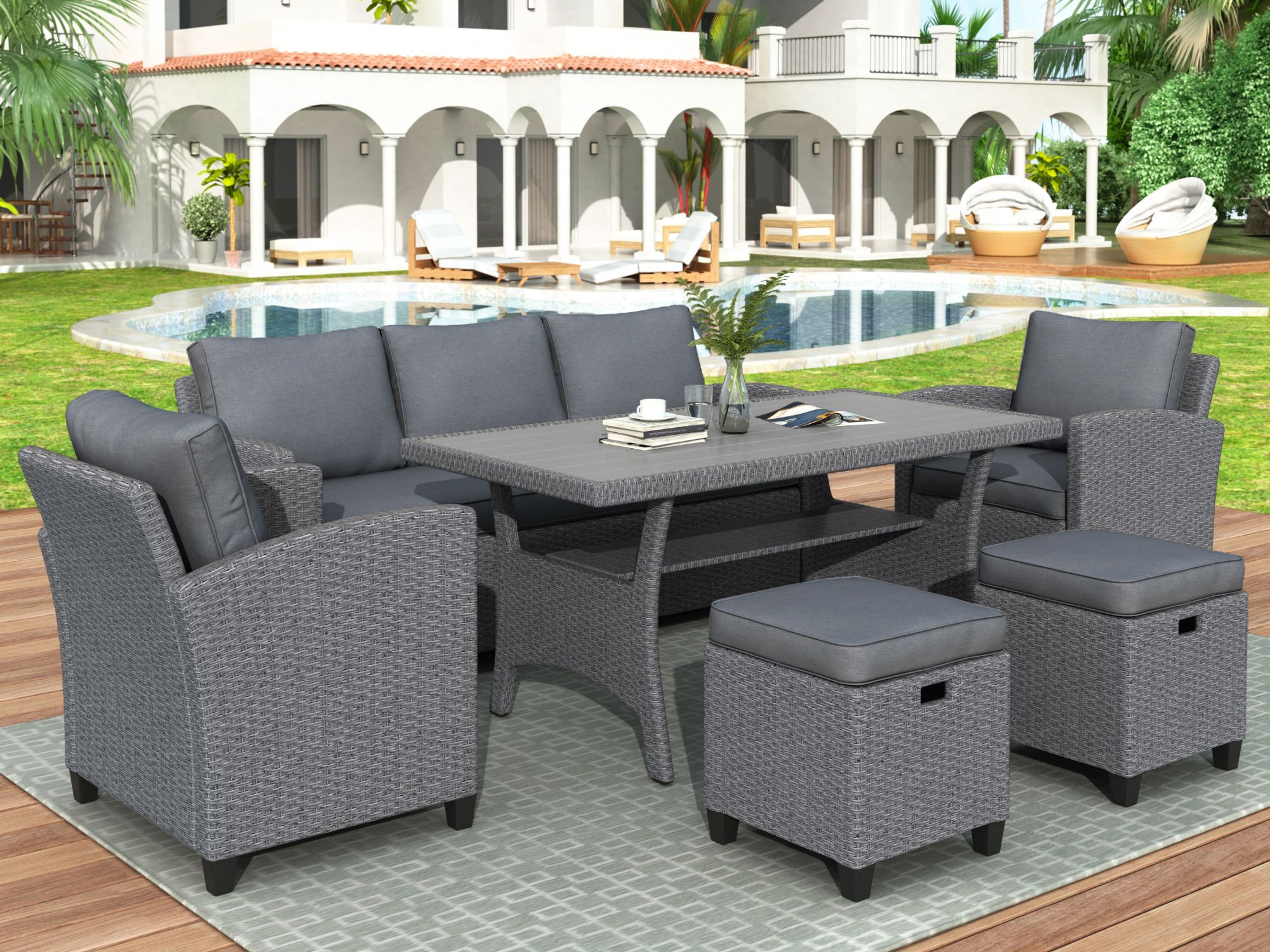 Outdoor Wicker Conversation Sets With 2 Ottoman, 2020 Upgrade 6 Piece Within Gray Outdoor Table And Loveseat Sets (View 8 of 15)