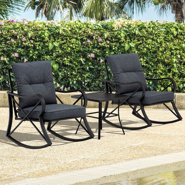 Outsunny 3 Piece Outdoor Rocking Coffee Table Chair Set With Curved Throughout Outdoor Rocking Chair Sets With Coffee Table (View 8 of 15)