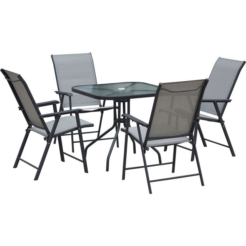Outsunny 5Pcs Classic Outdoor Dining Set Steel Frames W/ 4 Folding In Black And Gray Outdoor Table And Chair Sets (View 1 of 15)