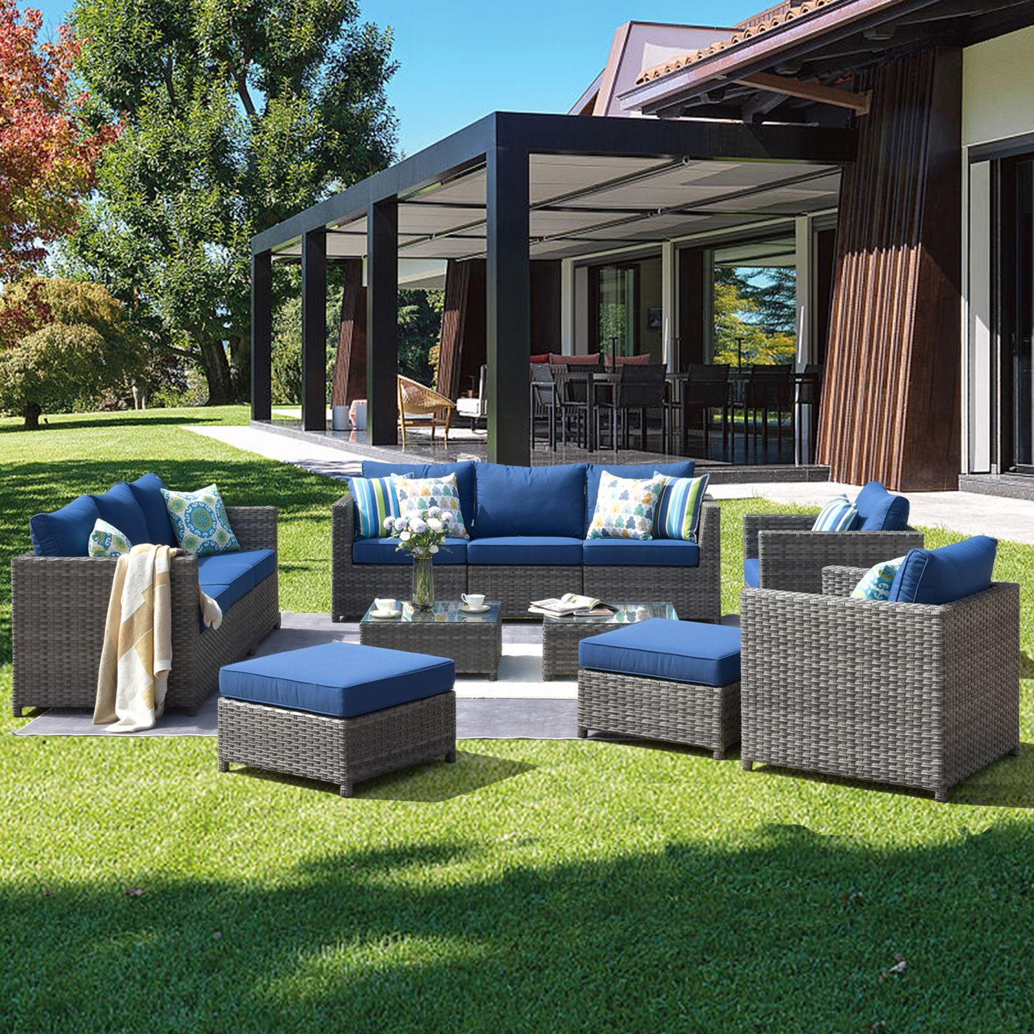 Ovios Patio Furniture Set, Big Size Outdoor Furniture Sets,Pe Rattan In Navy Outdoor Seating Sectional Patio Sets (View 6 of 15)