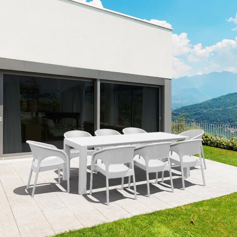 Panama Extendable Patio Dining Set 9 Piece White Isp8083S Wh | Cozydays Inside Gray Extendable Patio Dining Sets (View 13 of 15)