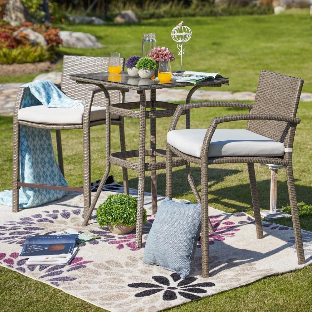 Patio Festival 3 Piece Wicker Outdoor Bar Height Bistro Set With Off Pertaining To 3 Piece Patio Bistro Sets (View 2 of 15)