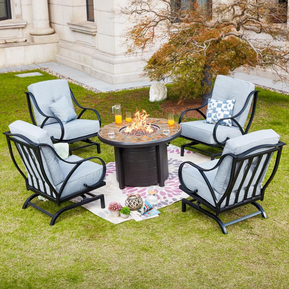 Patio Festival 5 Piece Metal Patio Fire Pit Seating Set With Gray Within 5 Piece Outdoor Seating Patio Sets (View 10 of 15)