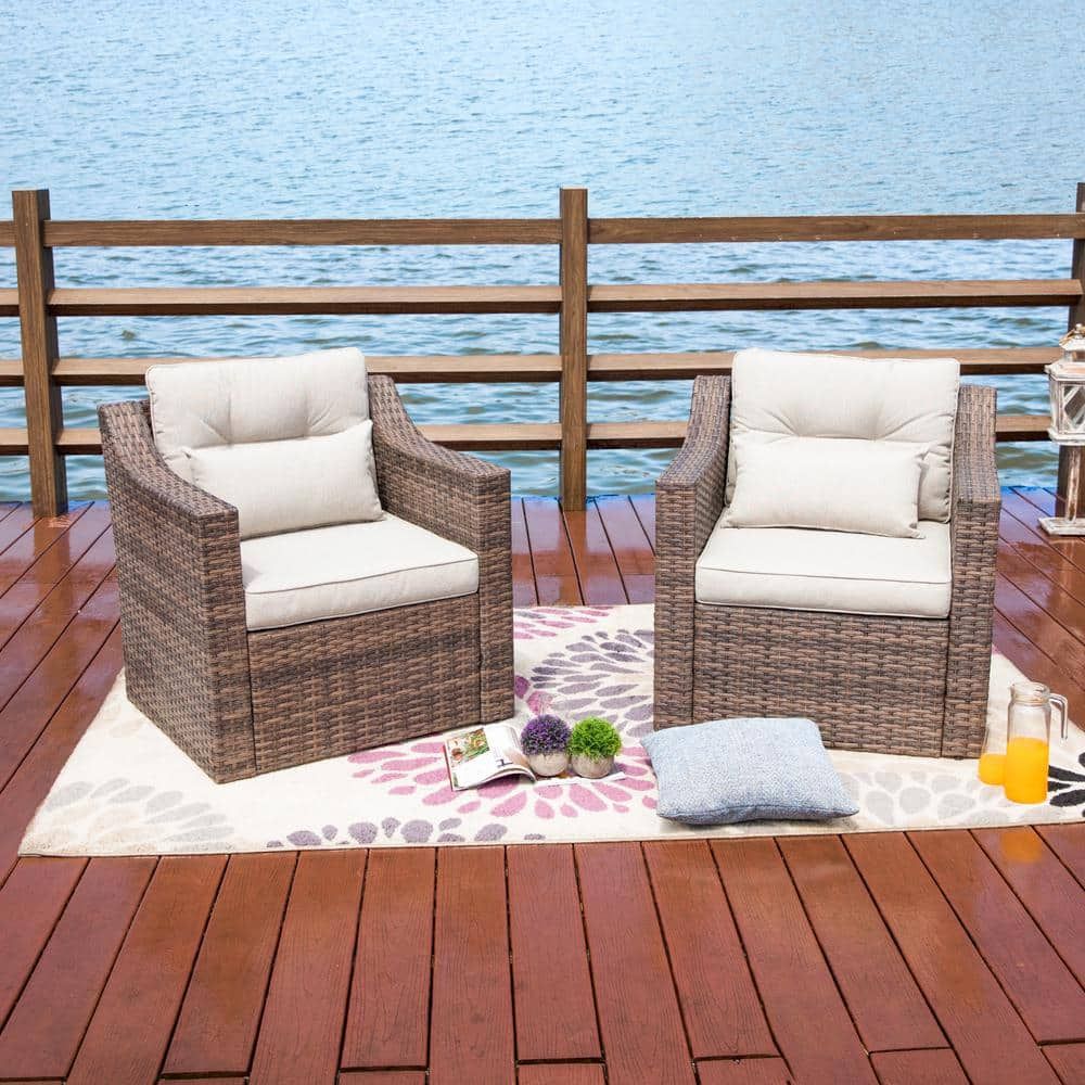 Patio Festival Removable Cushions Wicker Outdoor Lounge Chair With With Wicker Beige Cushion Outdoor Patio Sets (View 11 of 15)