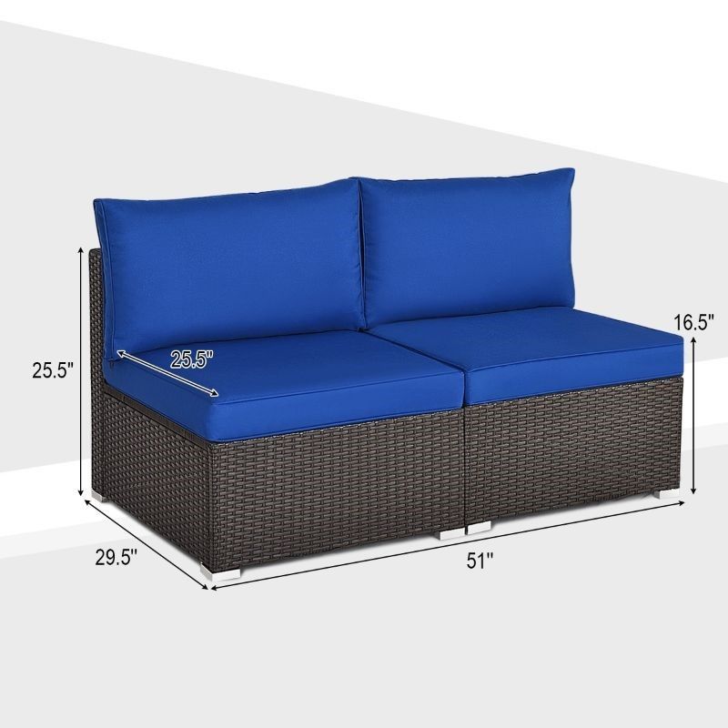 Patio Rattan Armless Sofa With Cushion – 2 Piece Set | Ebay Regarding 2 Piece Outdoor Wicker Sectional Sofa Sets (View 12 of 15)