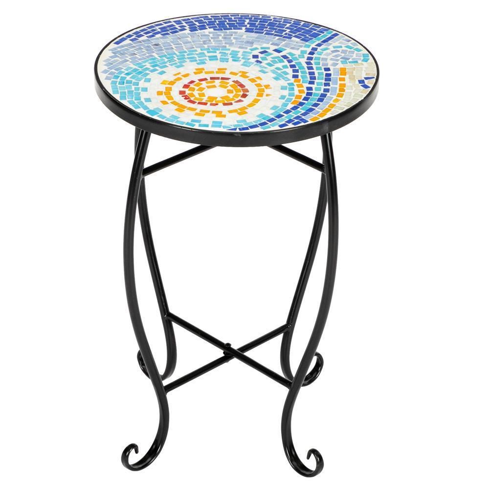 Patio Side Table Plant Stands In/Outdoor Accent Table Small Mosaic Throughout Mosaic Outdoor Accent Tables (View 9 of 15)
