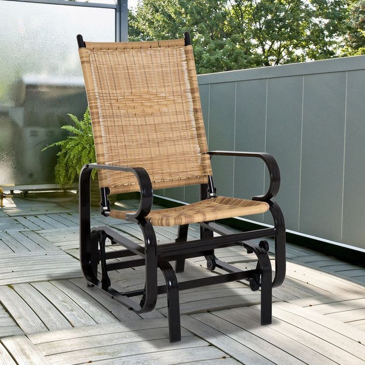 Patio Wicker Glider Chair Gliding Lounge Aluminum Frame Classic Tan With Green Rattan Outdoor Rocking Chair Sets (View 8 of 15)