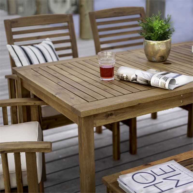 Pemberly Row Acacia Wood Patio 6 Piece Dining Set In Brown – Pr 1810260 Pertaining To Brown Acacia 6 Piece Patio Dining Sets (View 14 of 15)