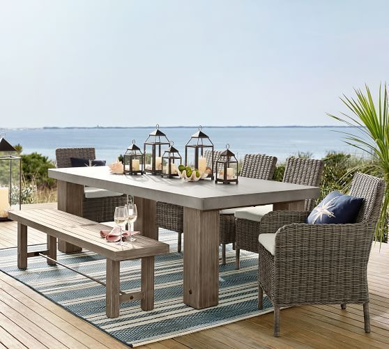 Perfect Pair: Abbott Gray Chunky Leg Dining Table With Bench With Gray Wicker Extendable Patio Dining Sets (View 5 of 15)
