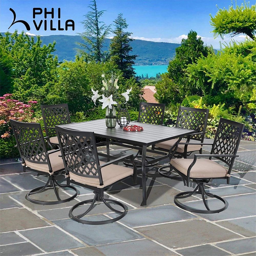 Phivilla 7 Piece Metal Outdoor Patio Dining Sets – Rectangle Patio Intended For 7 Piece Rectangular Patio Dining Sets (View 12 of 15)