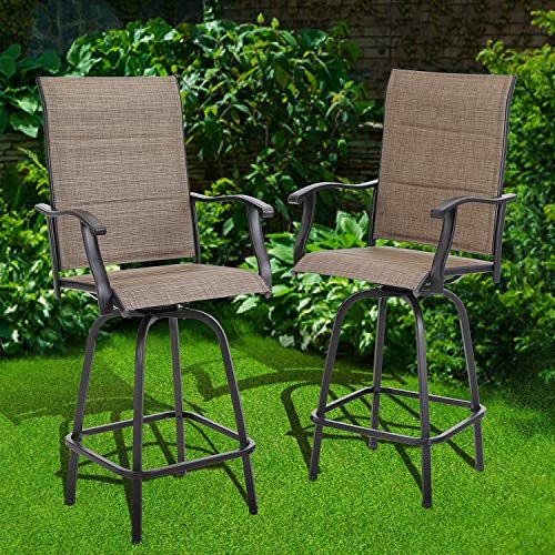 Phivilla Outdoor Bar Stool 2 Pc Patio Height Bar Swivel Chairs High Regarding Brown Fabric Outdoor Patio Bar Chairs Sets (View 15 of 15)
