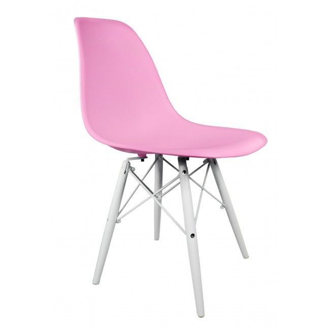Pink Eames Style Dsw Molded Plastic Dining Shell Chair With White Wood Within White Shell Large Patio Dining Sets (View 13 of 15)