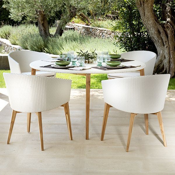 Point, Arc, Outdoor, Dining, White,Table, Chair, Patio, Wicker In Distressed Wicker Patio Dining Set (View 3 of 15)
