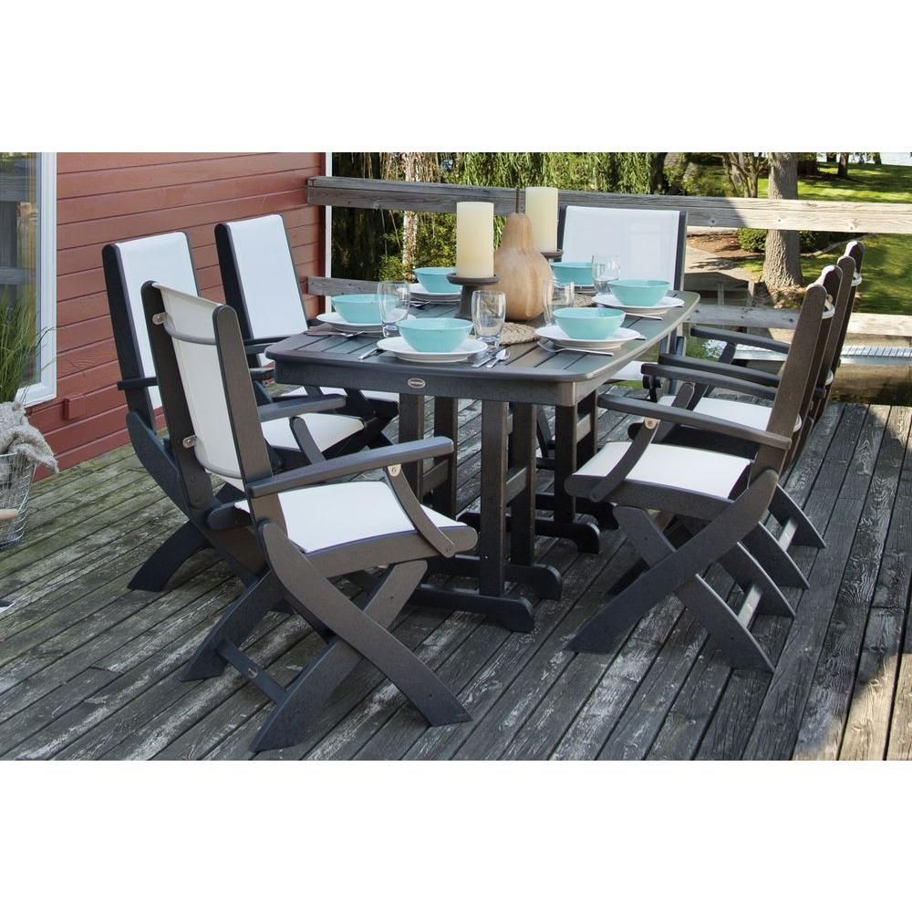 Polywood Coastal Slate Grey All Weather Plastic Outdoor Dining Set In Within Gray All Weather Outdoor Seating Patio Sets (View 15 of 15)