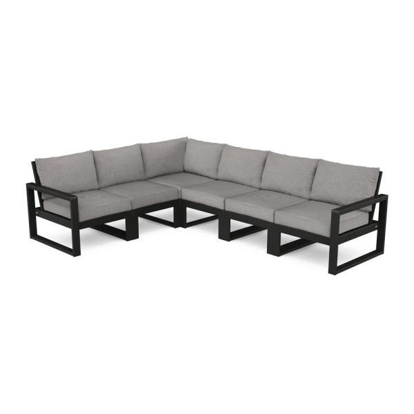 Polywood Edge 6 Piece Plastic Outdoor Deep Seating Sectional Set With With Regard To Mist Fabric Outdoor Patio Sets (View 10 of 15)