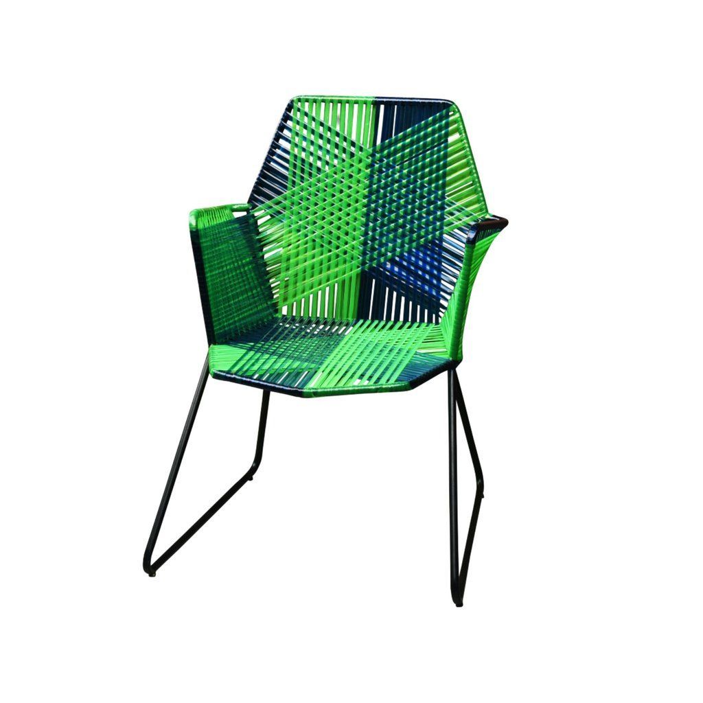 Psychedelic Metal & Plastic Cane Outdoor Garden Chair In Blue & Green Pertaining To Green Steel Indoor Outdoor Armchair Sets (View 9 of 15)