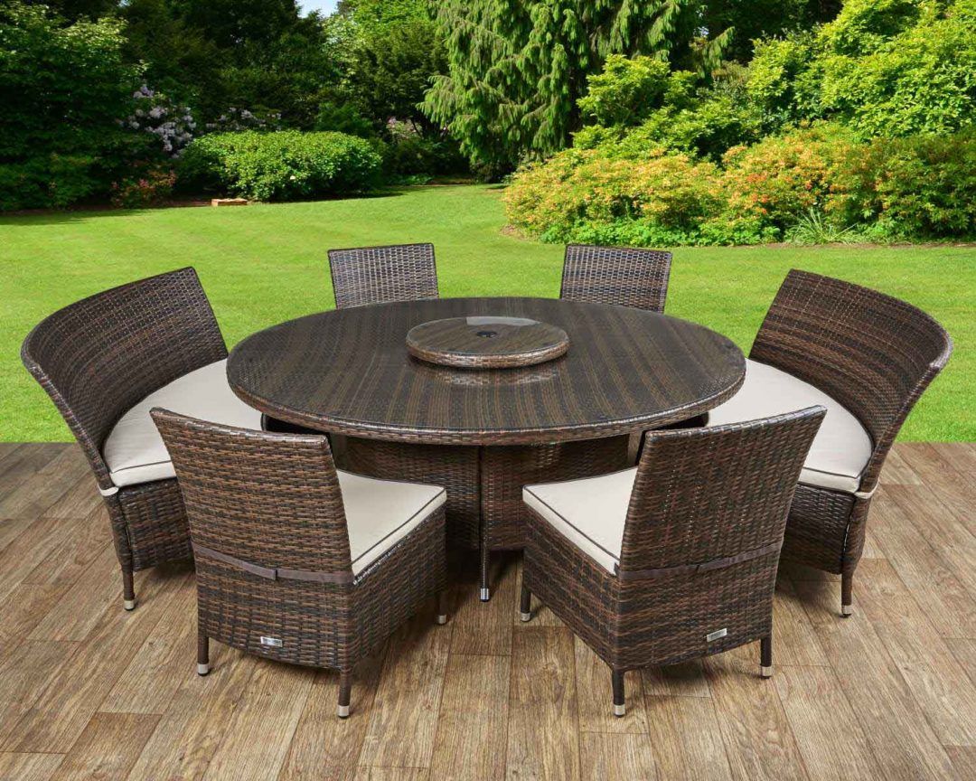 Rattan Garden Dining Set In Brown – Oxford – Rattan Garden Furniture Within Distressed Gray Wicker Patio Dining Sets (View 1 of 15)