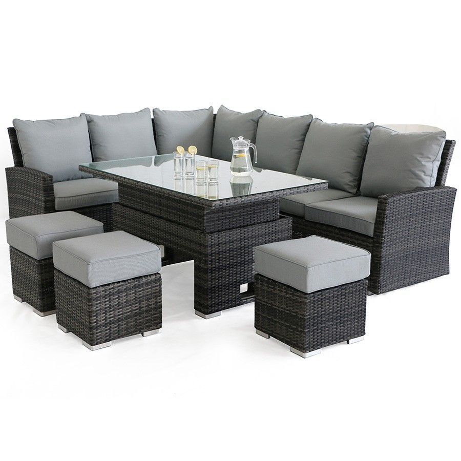 Rattan Kingston Corner Dining Set With Rising Table – Grey | Robert Inside Gray Outdoor Table And Loveseat Sets (View 10 of 15)