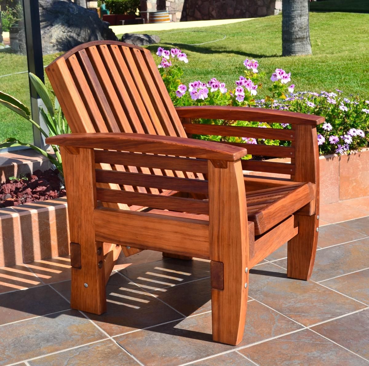 Reclining Redwood Easy Chair, Outdoor Wood Recliners With Regard To Wood Outdoor Armchair Sets (View 10 of 15)