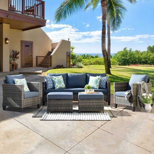 Red Barrel Studio® 5 Piece Rattan Sofa Seating Group With Cushions Pertaining To 5 Piece 5 Seat Outdoor Patio Sets (View 4 of 15)