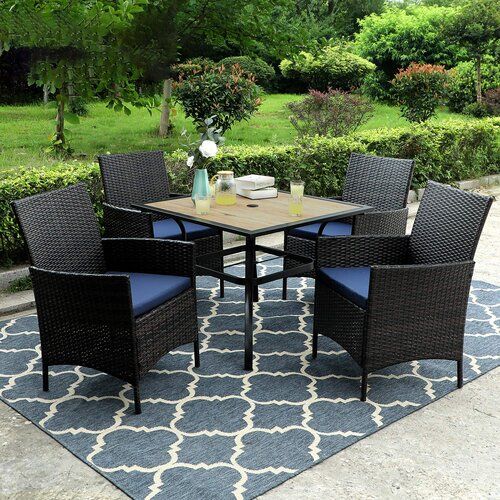 Red Barrel Studio® Arnzazu Outdoor Patio 5 Piece Bar Height Dining Set Throughout Red 5 Piece Outdoor Dining Sets (View 8 of 15)