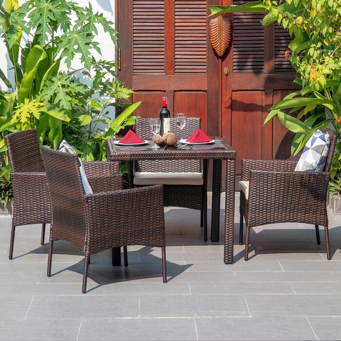 Red Barrel Studio® Baidland Outdoor 5 Piece Dining Set With Cushions Intended For Red 5 Piece Outdoor Dining Sets (View 1 of 15)