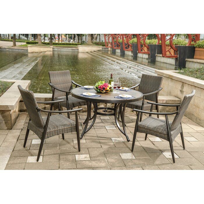Red Barrel Studio® Rodborough Outdoor Patio 5 Piece Dining Set | Wayfair With Red 5 Piece Outdoor Dining Sets (View 7 of 15)