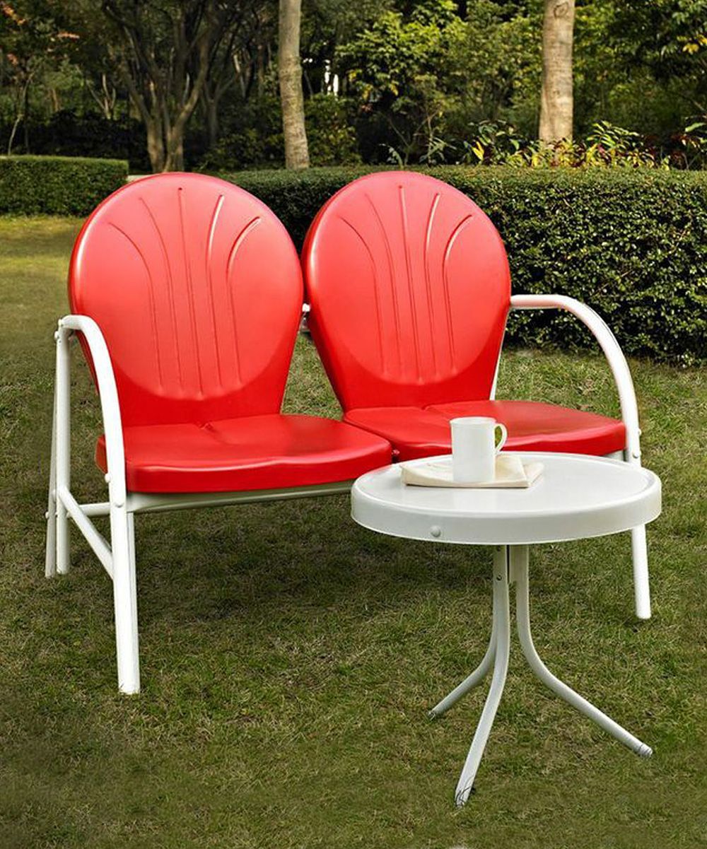 Red Griffith Loveseat & Table | Metal Outdoor Furniture, Outdoor In Red Metal Outdoor Table And Chairs Sets (View 6 of 15)