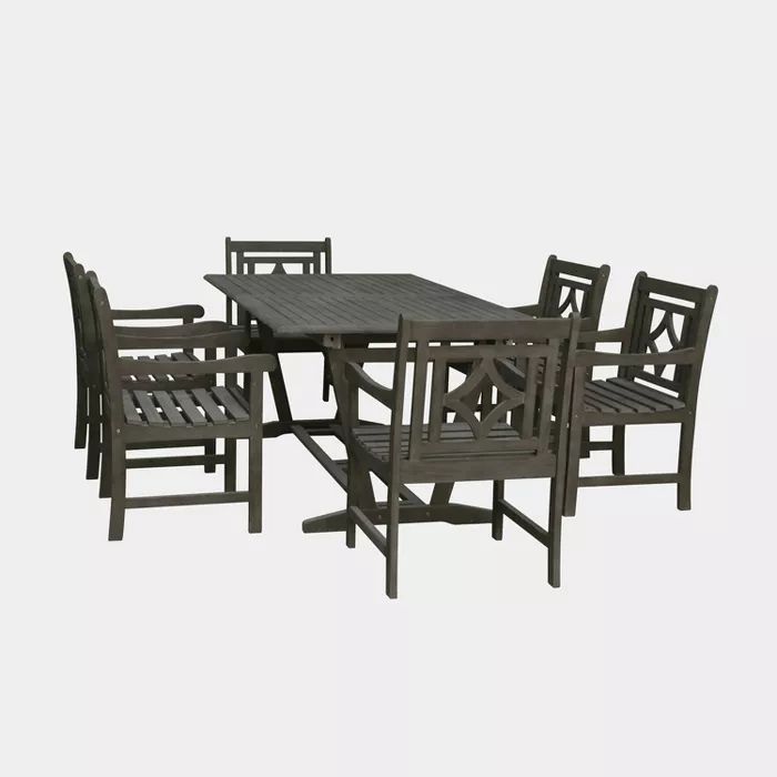 Renaissance 7Pc Wood Extendable Outdoor Patio Dining Set – Gray – Vifah Pertaining To Gray Extendable Patio Dining Sets (View 3 of 15)