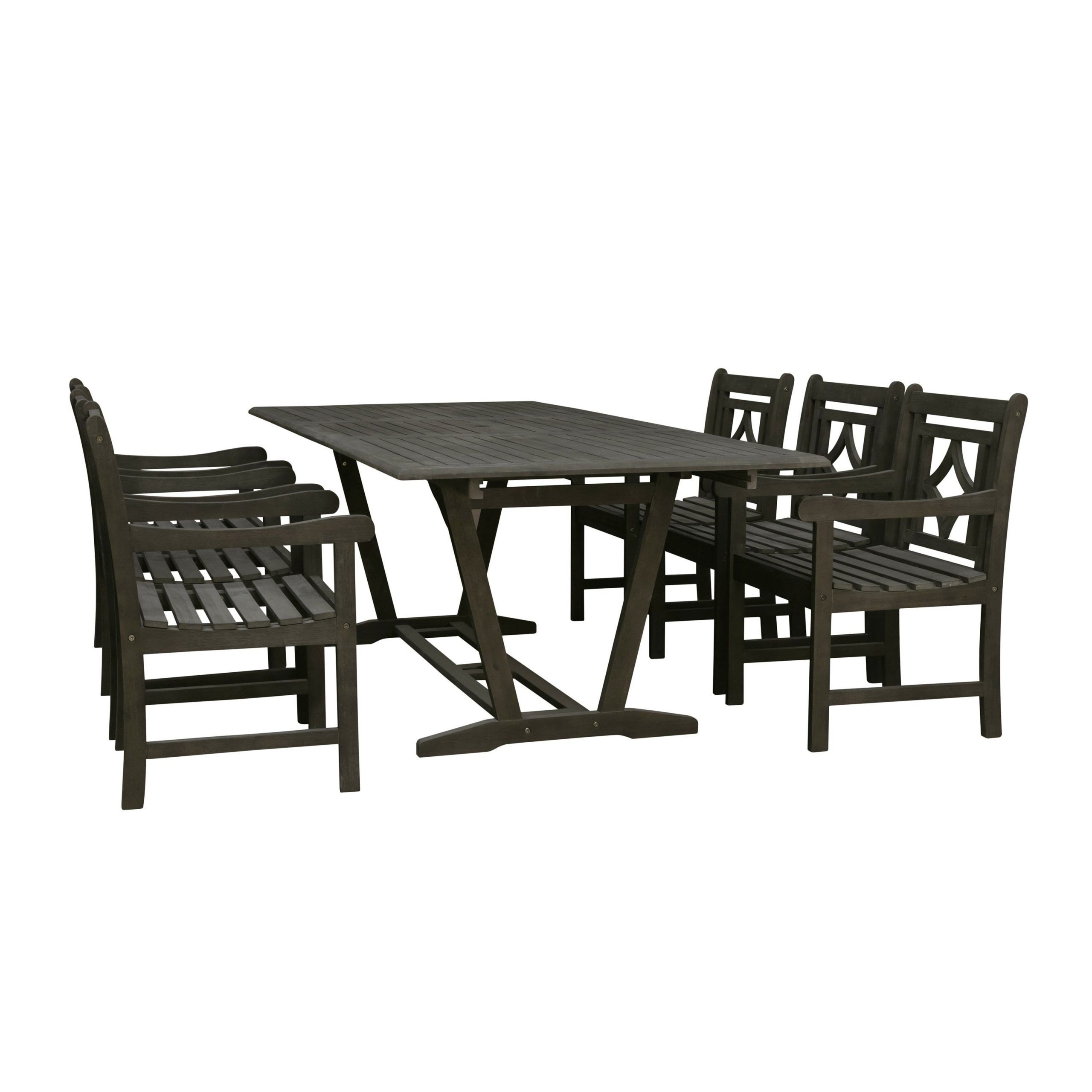 Renaissance Outdoor Wood Patio Extendable Table Dining Set Grey 7 Piece With Gray Extendable Patio Dining Sets (View 2 of 15)
