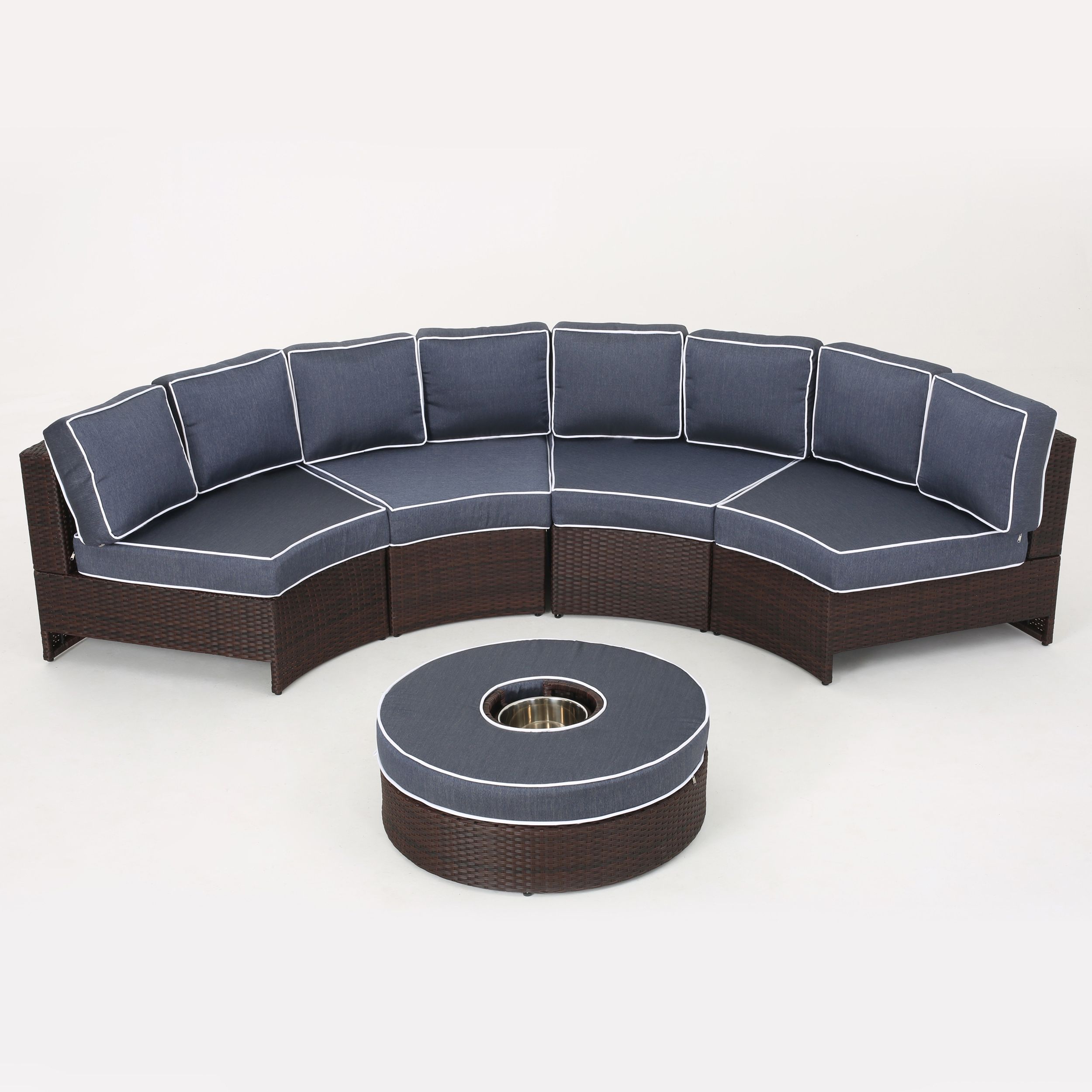 Riviera Ponza Outdoor Wicker 5 Piece Semicircular Sectional Sofa Regarding Navy Outdoor Seating Sectional Patio Sets (View 10 of 15)