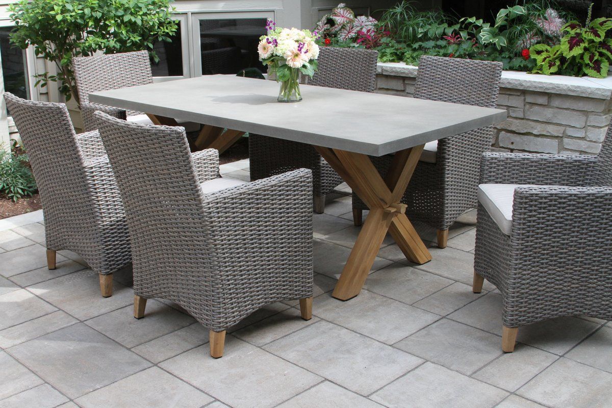Roese 7 Piece Teak Dining Set With Sunbrella Cushions | Patio Dining Throughout Teak And Wicker Dining Sets (View 13 of 15)