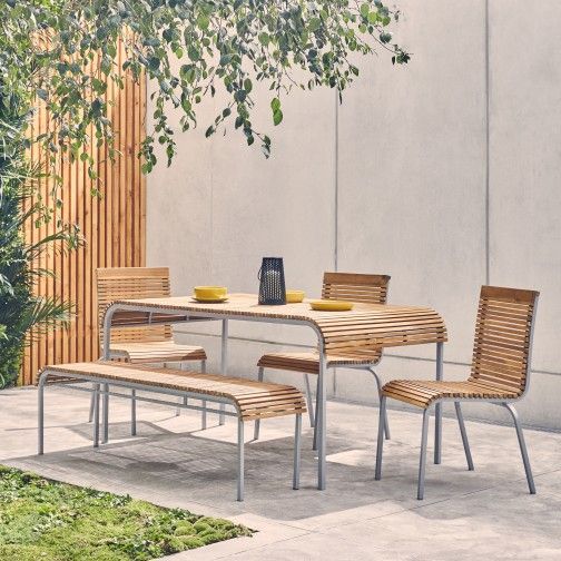 Rolio Natural 6 Seater Slatted Acacia Wood Garden Table, Bench And 4 Intended For Natural Acacia Wood Bistro Dining Sets (View 13 of 15)