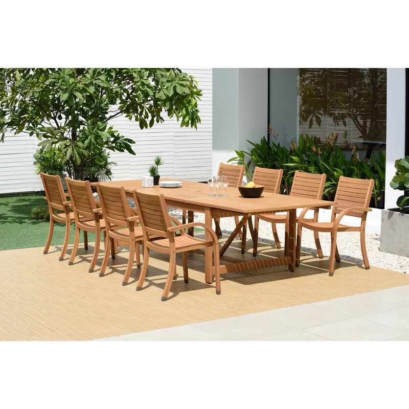 Rosecliff Heights Lounsbury Outdoor 9 Piece Teak Dining Set With Regard To 9 Piece Teak Wood Outdoor Dining Sets (View 8 of 15)