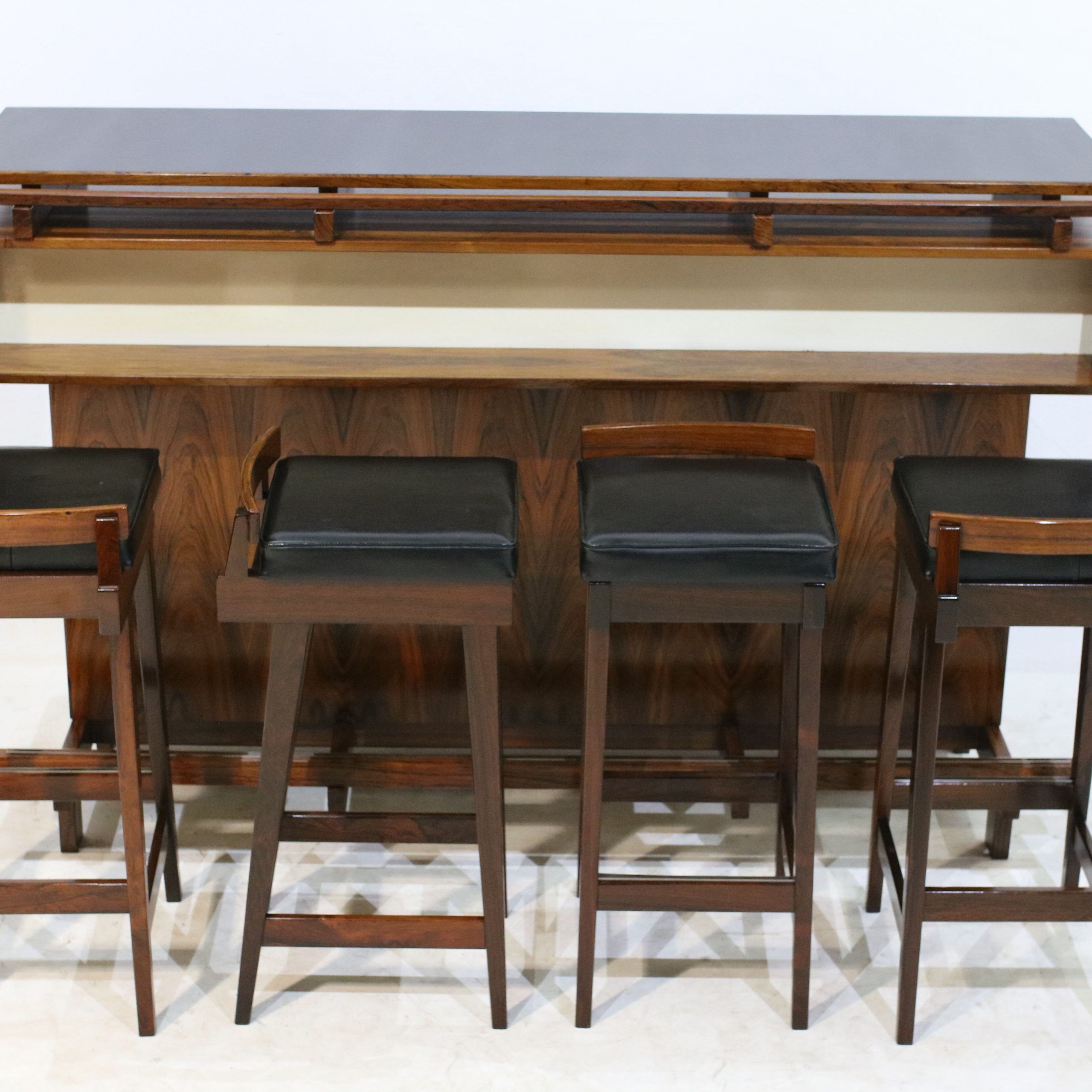 Rosewood Dry Bar Cabinet And 4 Bar Stools From Dyrlund – 1960S – Design Intended For Bar Tables With 4 Counter Stools (View 15 of 15)
