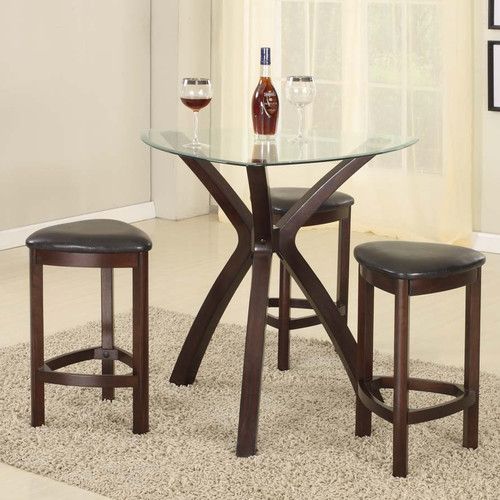 Roundhill Furniture 4 Piece Triangle Solid Wood Bar Table And Stools Intended For Wood Bistro Table And Chairs Sets (View 12 of 15)