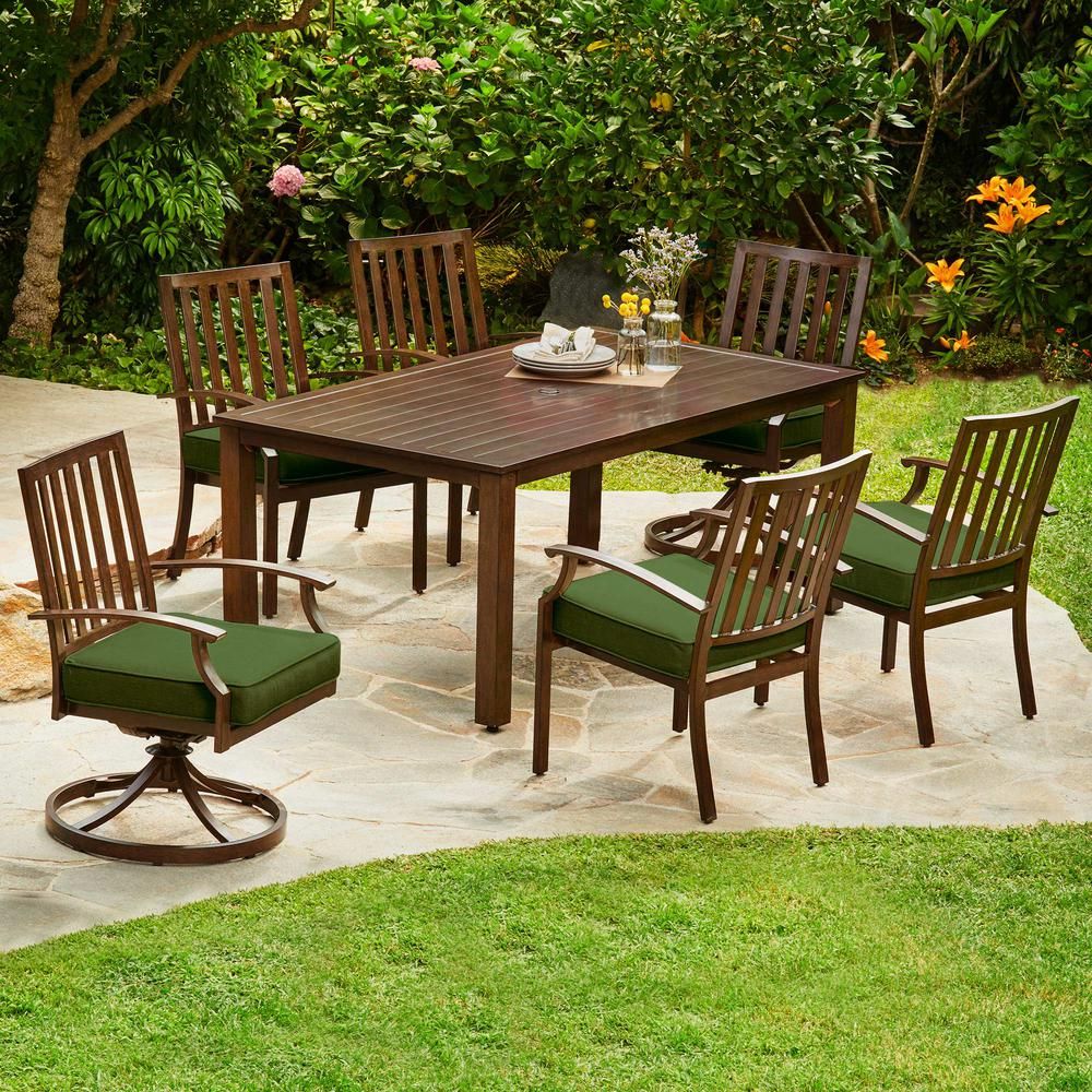 Royal Garden Bridgeport 7 Piece Aluminum Outdoor Dining Set With Green For 7 Piece Patio Dining Sets With Cushions (View 1 of 15)