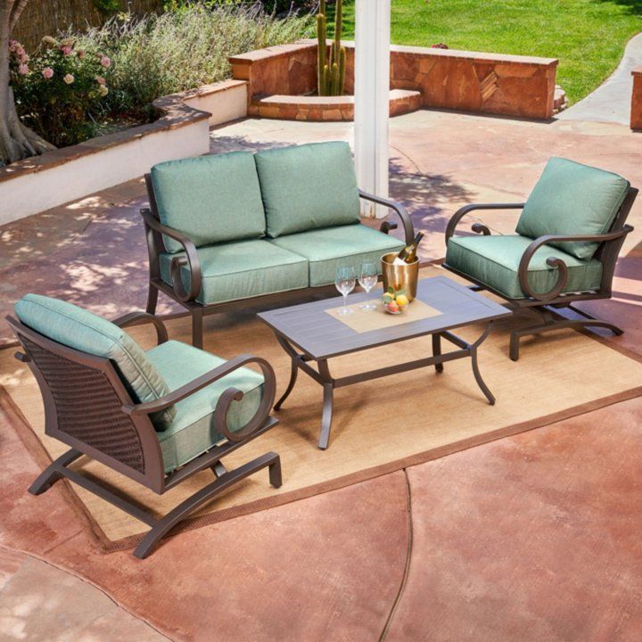 Royal Garden Monte Carlo 4 Piece Patio Conversation Seating Set For 4 Piece Wicker Outdoor Seating Sets (View 8 of 15)